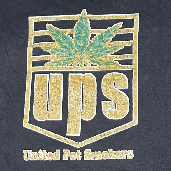 Vintage 90s UPS United Pot Smokers Men's XL Graphic T-Shirt Black High Times - Picture 5 of 5